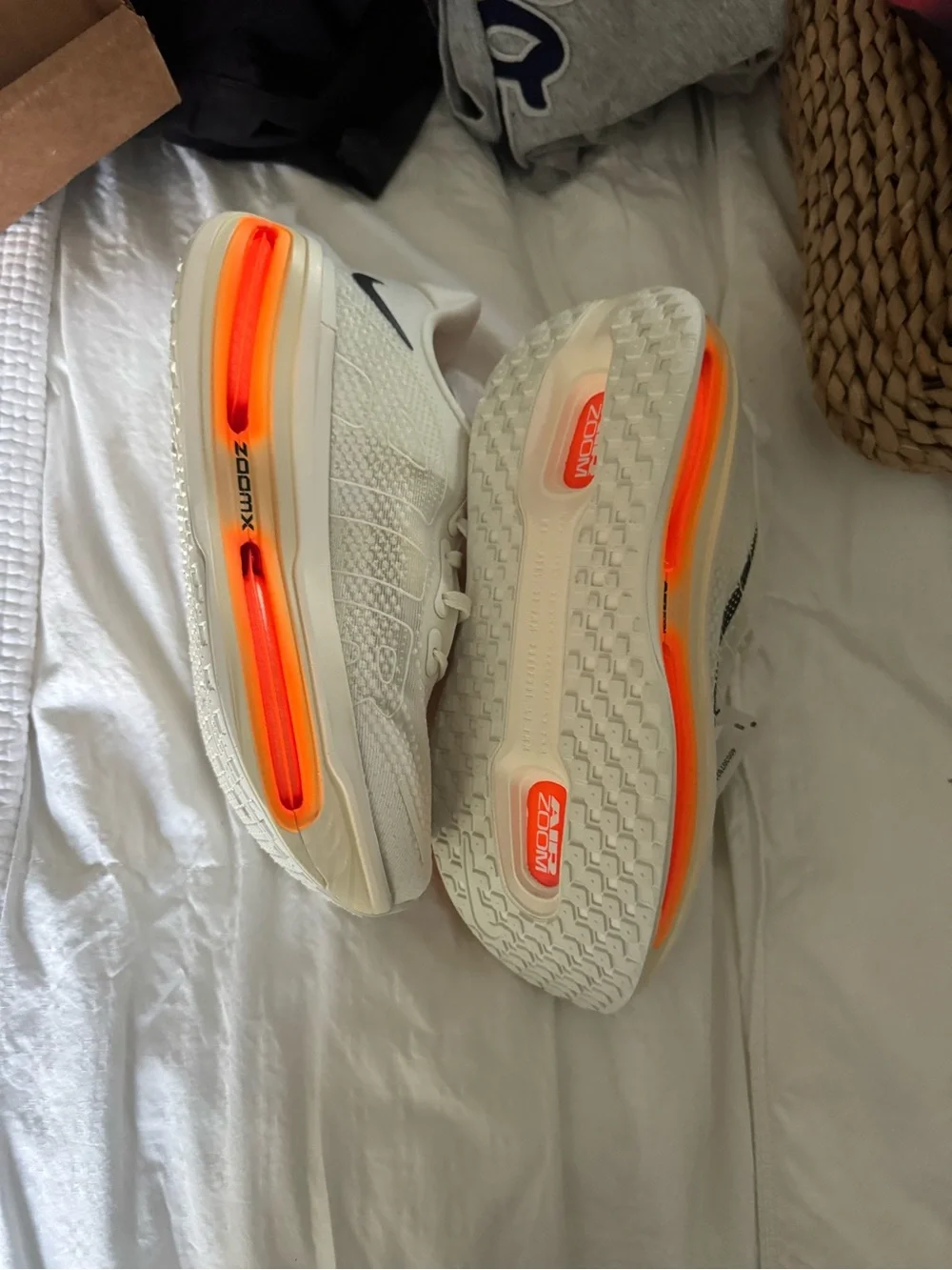 Nike White Athletic Shoes with Black Swoosh and Orange Accent Men 5.5/Women 7